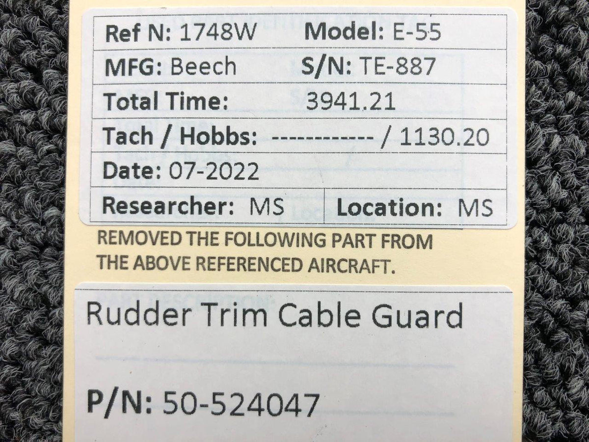 Beechcraft Parts 50-524047 Beechcraft E-55 Rudder Trim Cable Guard