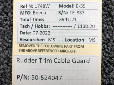 Beechcraft Parts 50-524047 Beechcraft E-55 Rudder Trim Cable Guard