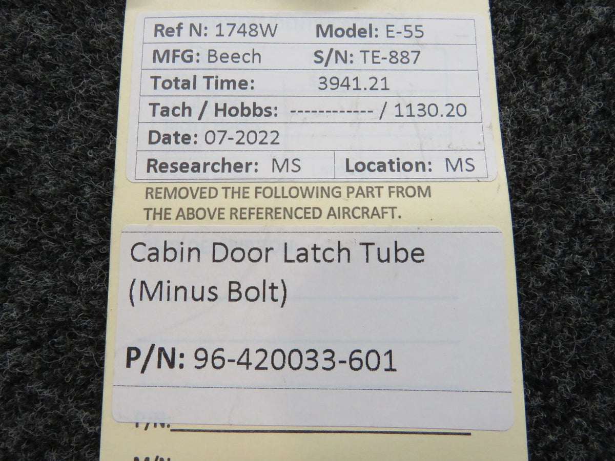96-420033-601 Beechcraft E-55 Cabin Door Latch Tube (Minus Bolt) BAS Part Sales | Airplane Parts