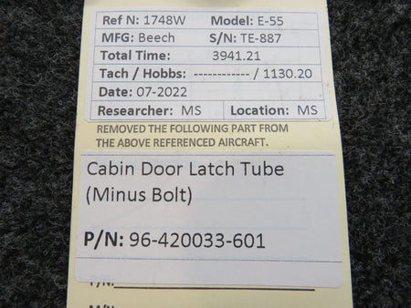 96-420033-601 Beechcraft E-55 Cabin Door Latch Tube (Minus Bolt) BAS Part Sales | Airplane Parts