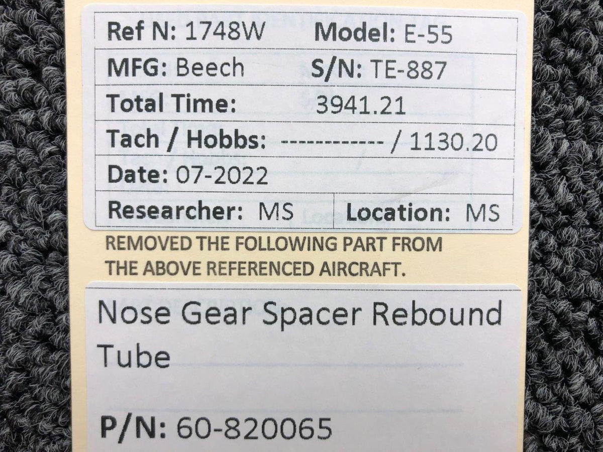 Beechcraft Parts 60-820065 Beechcraft E-55 Nose Gear Spacer Rebound Tube