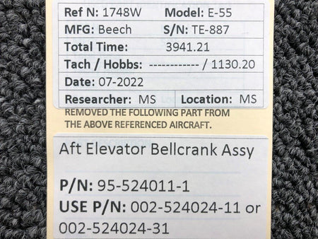 Beechcraft Parts 95-524011-1 USE 002-524024-31 Beechcraft E-55 AFT Elevator Bellcrank Assembly