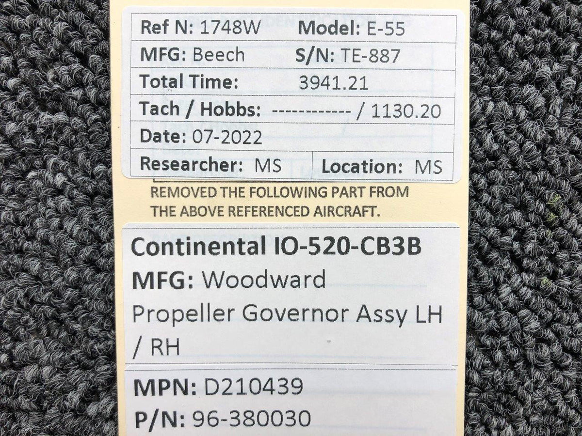 Woodward D210439 Continental IO-520-CB3B Woodward Propeller Governor Prop Struck