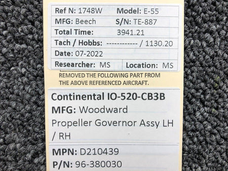 Woodward D210439 Continental IO-520-CB3B Woodward Propeller Governor Prop Struck
