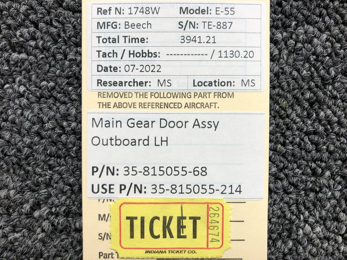 Beechcraft Parts 35-815055-68 USE 35-815055-214 Beech E-55 Outboard Main Gear Door Assembly LH