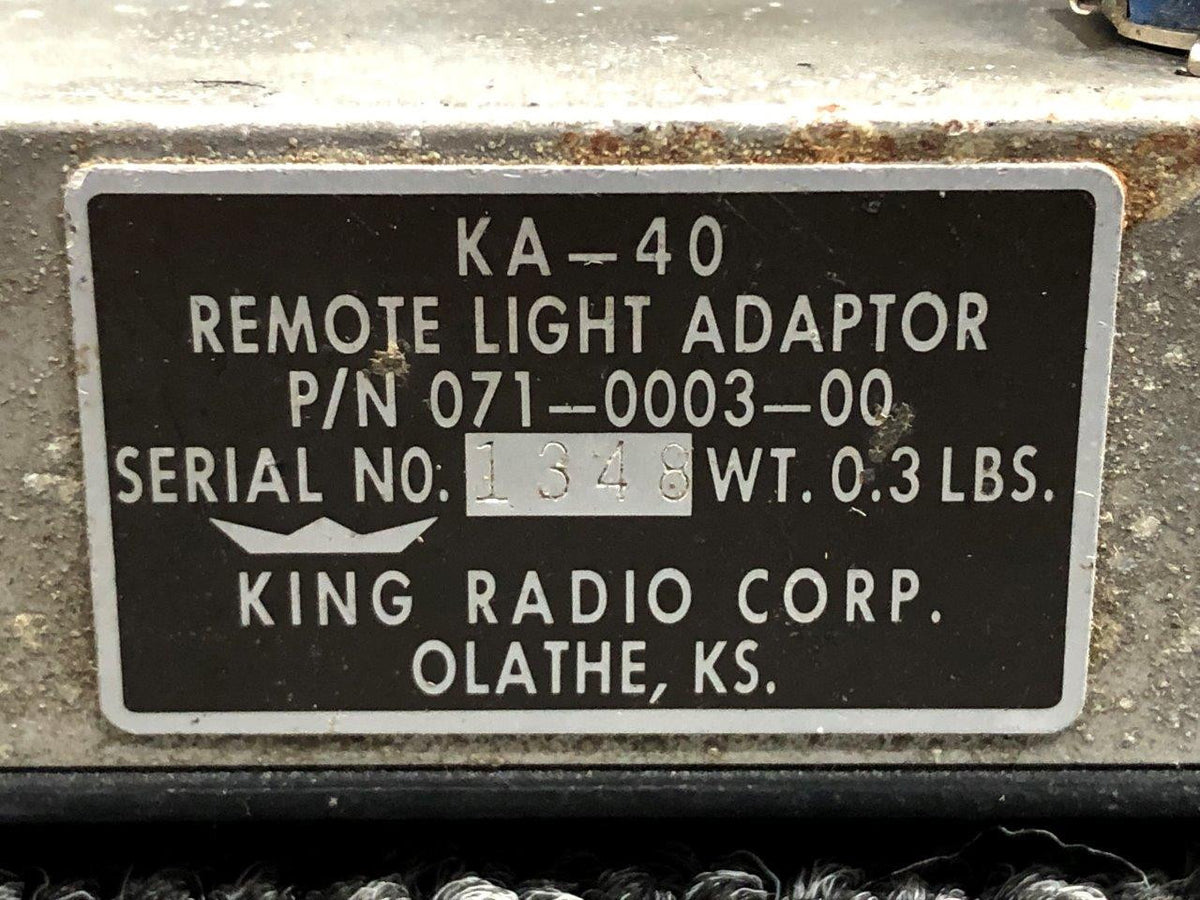 071-0003-00 King Radio KA-40 Remote Light Adapter BAS Part Sales | Airplane Parts