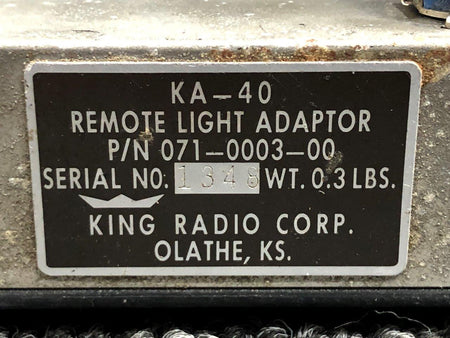071-0003-00 King Radio KA-40 Remote Light Adapter BAS Part Sales | Airplane Parts