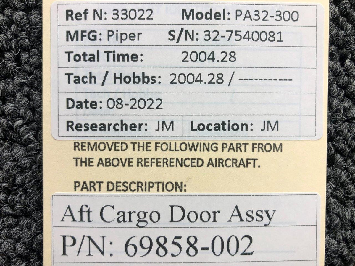 69858-002 Piper PA32-300 AFT Cargo Door Assembly BAS Part Sales | Airplane Parts