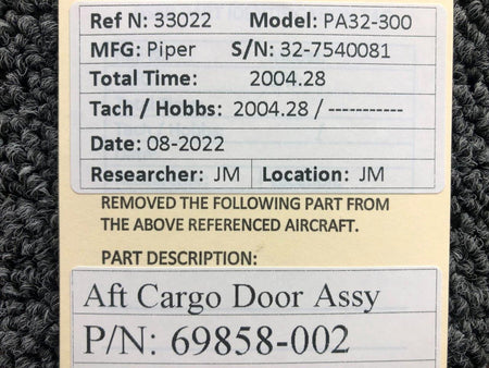 69858-002 Piper PA32-300 AFT Cargo Door Assembly BAS Part Sales | Airplane Parts