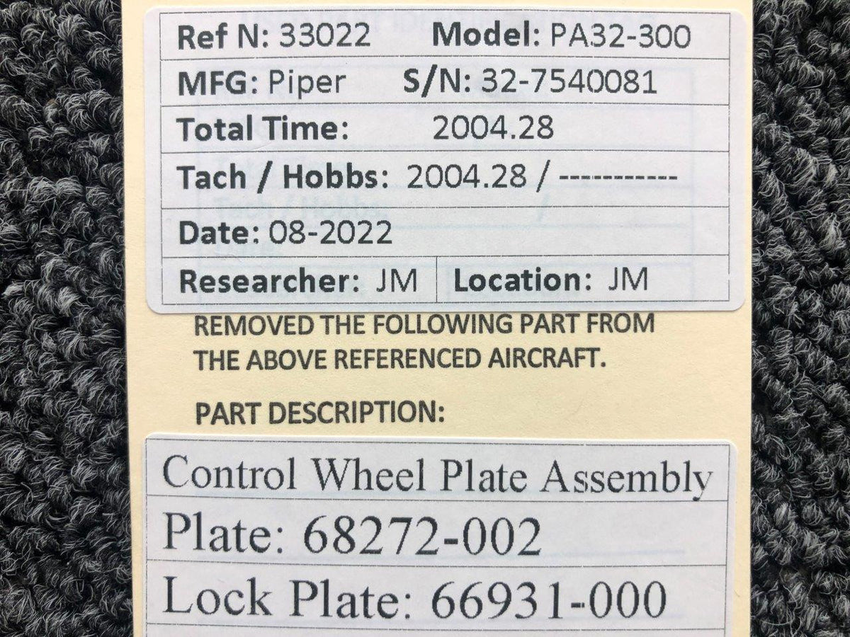 68272-002 / 66931-000 Piper PA32-300 Control Wheel Plate Assembly BAS Part Sales | Airplane Parts