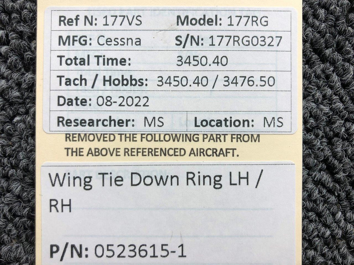 0523615-1 Cessna 177RG Wing Tie Down Ring LH / RH BAS Part Sales | Airplane Parts