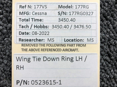 0523615-1 Cessna 177RG Wing Tie Down Ring LH / RH BAS Part Sales | Airplane Parts