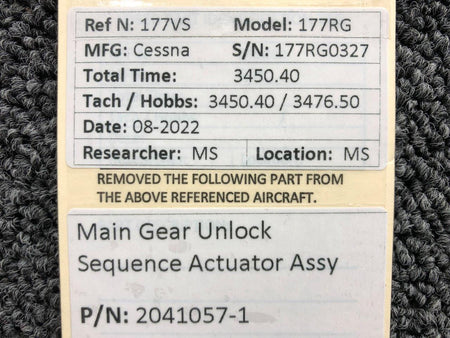 2041057-1 Cessna 177RG Main Gear Uplock Sequence Actuator Assembly BAS Part Sales | Airplane Parts
