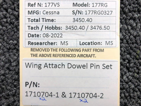 1710704-1 / 1710704-2 Cessna 177RG Wing Attach Dowel Pin Set BAS Part Sales | Airplane Parts