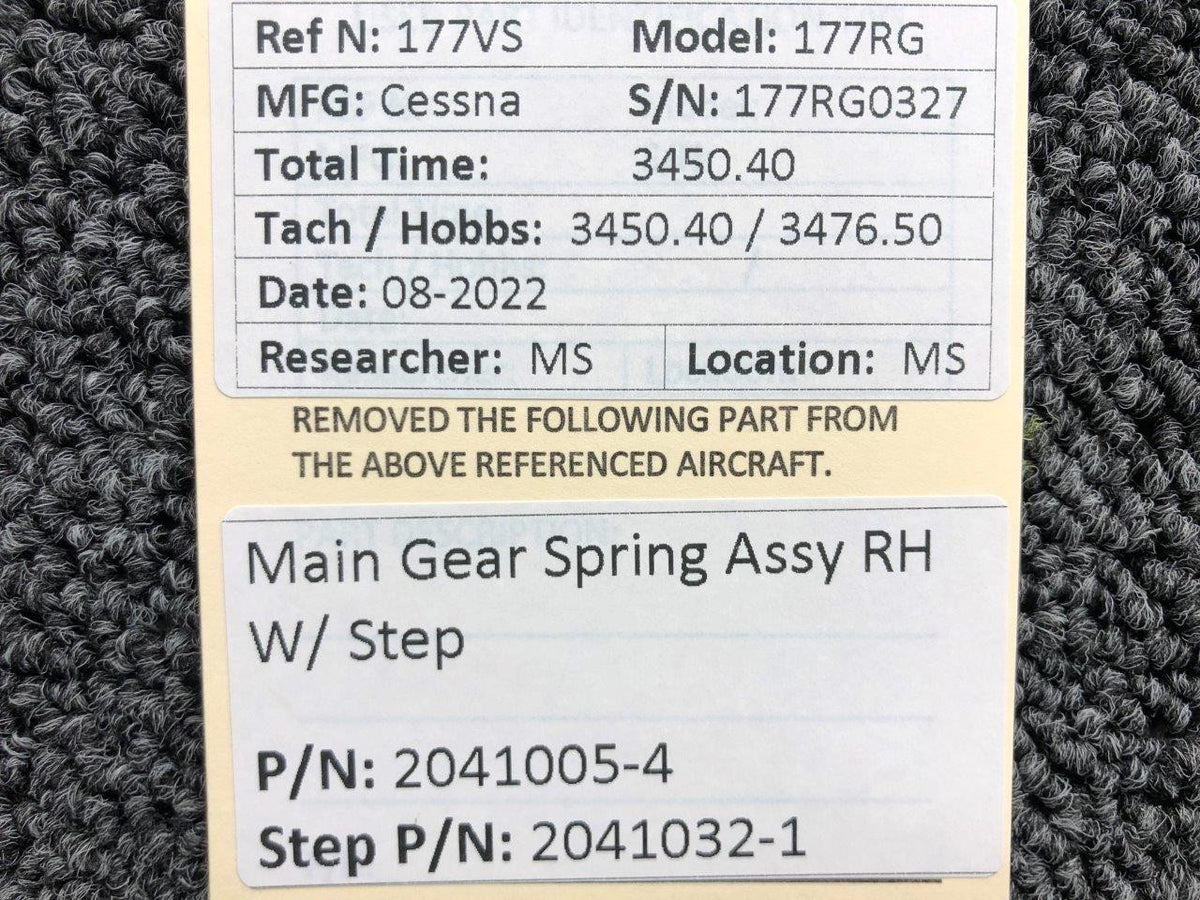 2041005-4 / 2041032-1 Cessna 177RG Main Gear Spring Assembly RH W/ Step BAS Part Sales | Airplane Parts