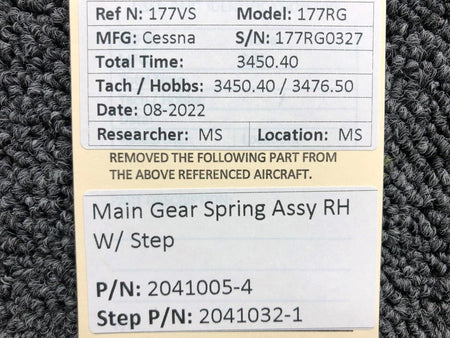 2041005-4 / 2041032-1 Cessna 177RG Main Gear Spring Assembly RH W/ Step BAS Part Sales | Airplane Parts