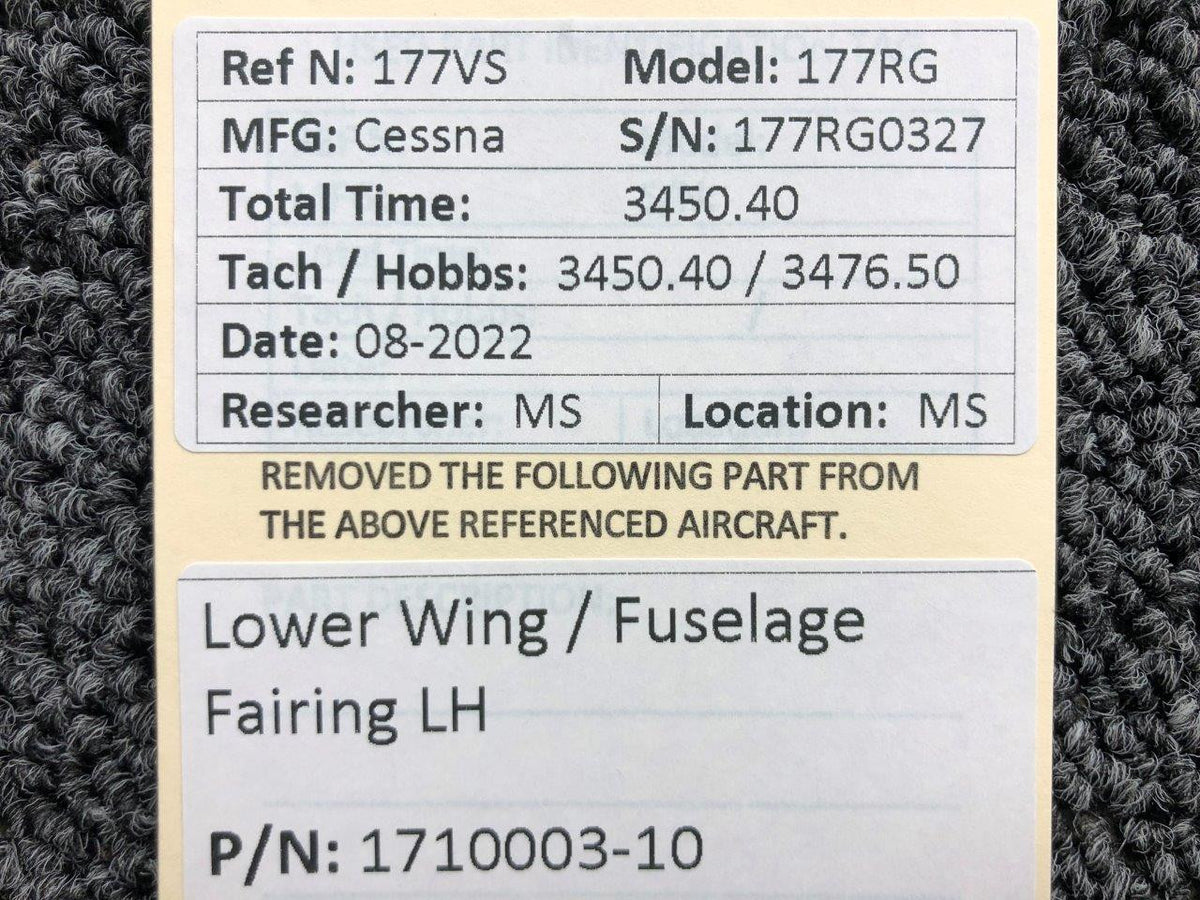 1710003-10 Cessna 177RG Lower Wing / Fuselage Fairing LH BAS Part Sales | Airplane Parts