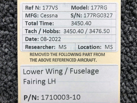 1710003-10 Cessna 177RG Lower Wing / Fuselage Fairing LH BAS Part Sales | Airplane Parts