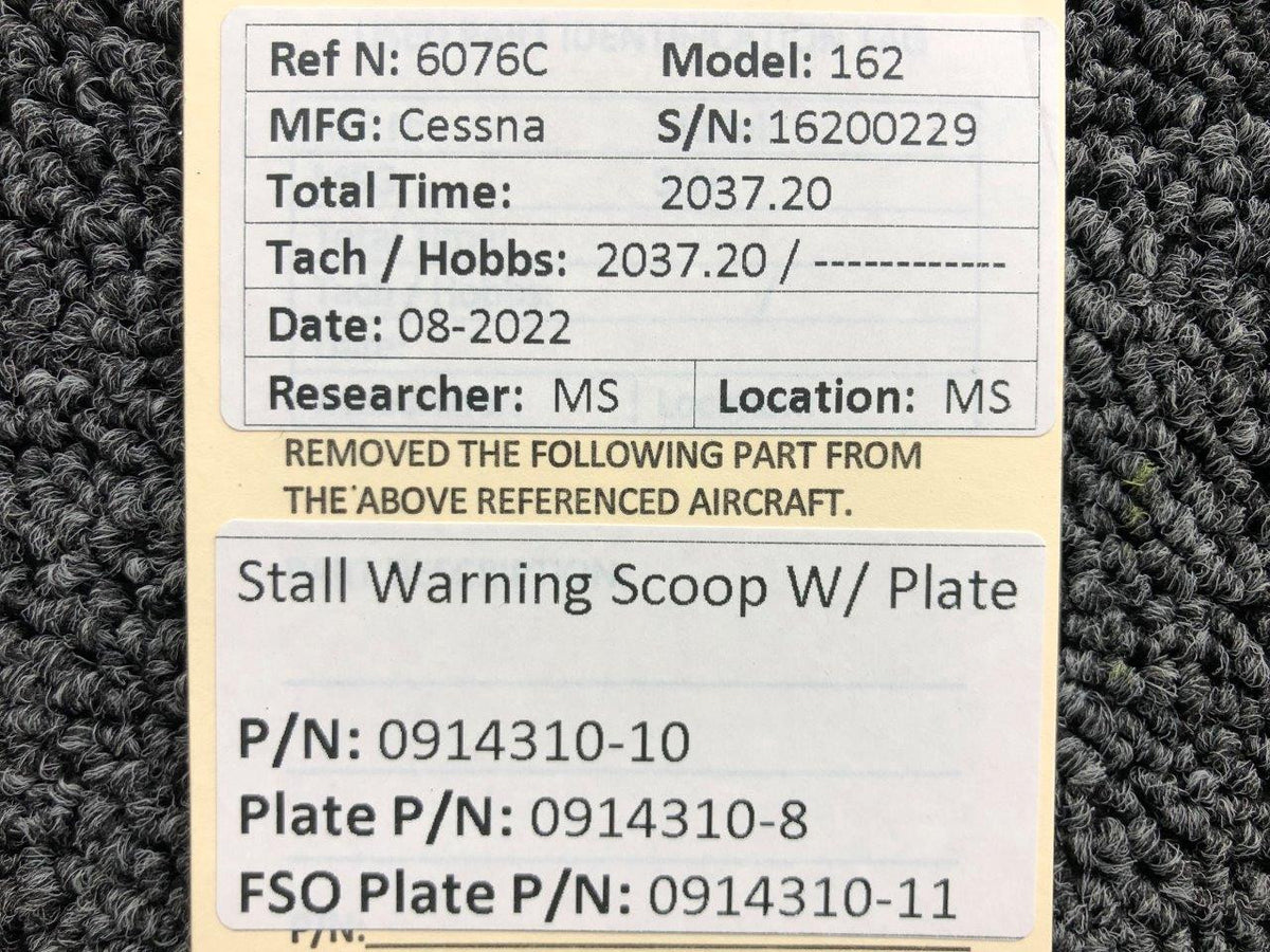 0914310-10 / 0914310-8 Cessna 162 Stall Warning Scoop W/ Plate BAS Part Sales | Airplane Parts