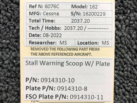 0914310-10 / 0914310-8 Cessna 162 Stall Warning Scoop W/ Plate BAS Part Sales | Airplane Parts