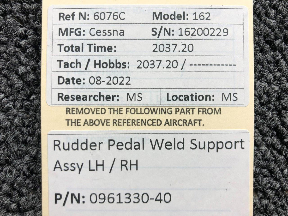 Cessna Aircraft Parts 0961330-40 Cessna 162 Rudder Pedal Weld Support Assembly LH or RH