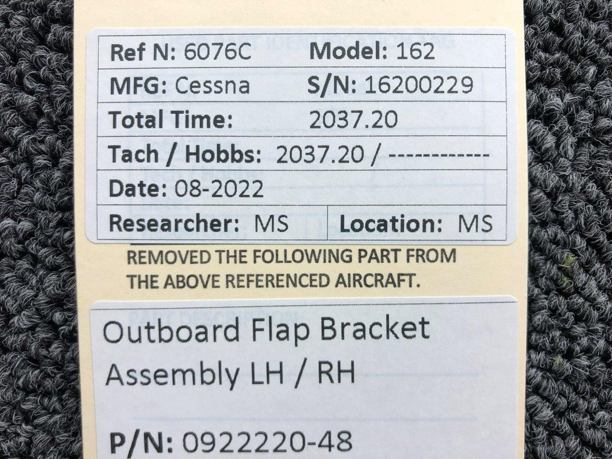 0922220-48 Cessna 162 Outboard Flap Bracket Assembly LH / RH BAS Part Sales | Airplane Parts