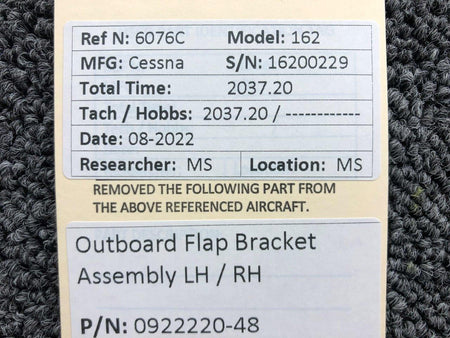 0922220-48 Cessna 162 Outboard Flap Bracket Assembly LH / RH BAS Part Sales | Airplane Parts