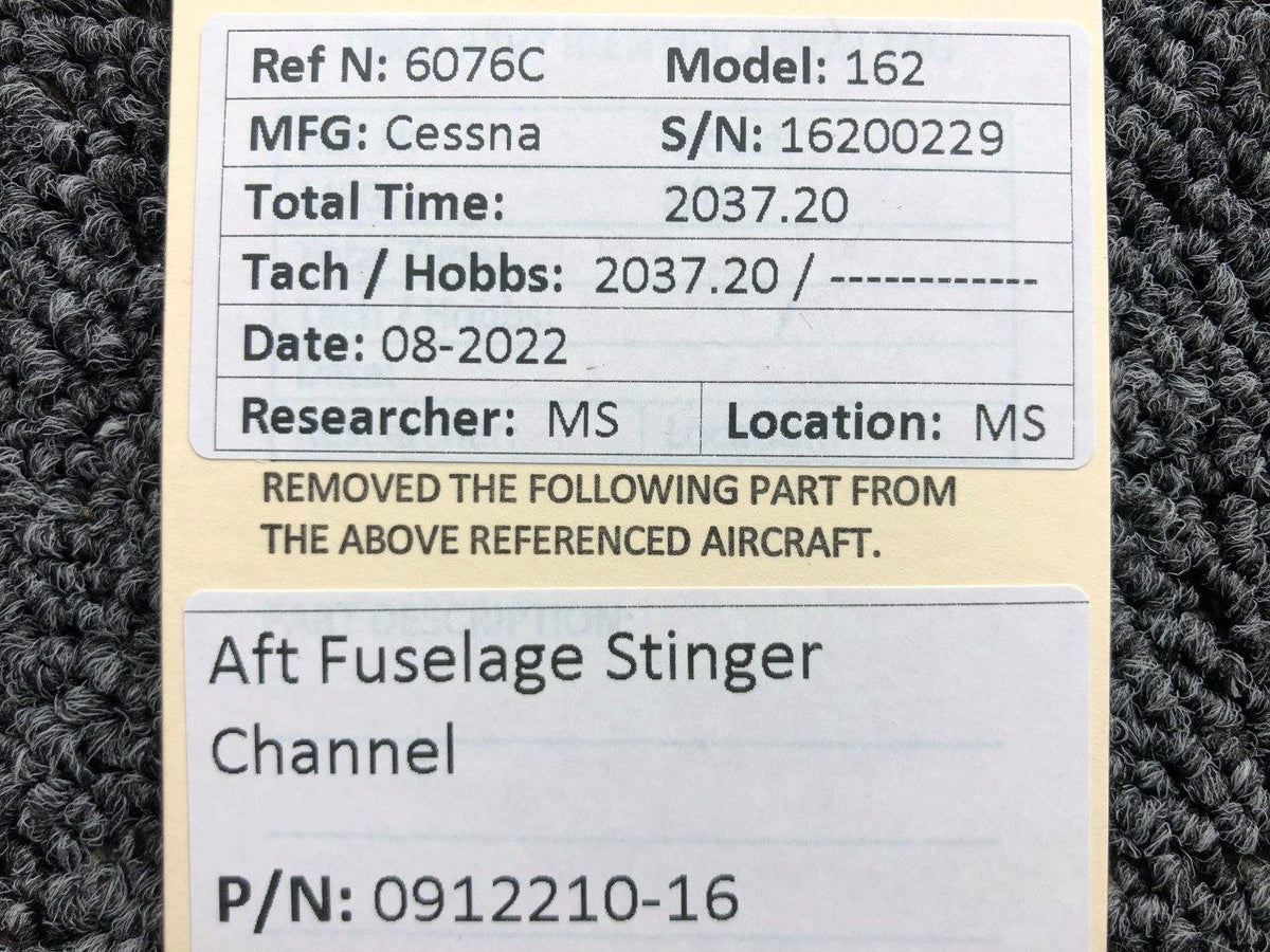 0912210-16 Cessna 162 AFT Fuselage Stinger Channel BAS Part Sales | Airplane Parts