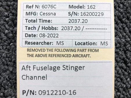 0912210-16 Cessna 162 AFT Fuselage Stinger Channel BAS Part Sales | Airplane Parts