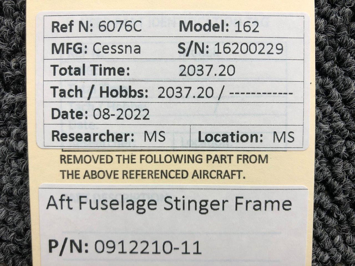0912210-11 Cessna 162 AFT Fuselage Stinger Frame BAS Part Sales | Airplane Parts