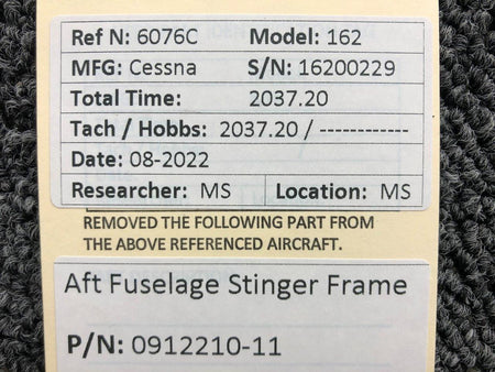 0912210-11 Cessna 162 AFT Fuselage Stinger Frame BAS Part Sales | Airplane Parts