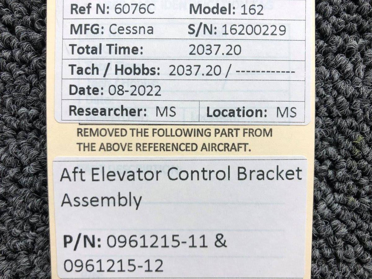 0961215-11 / 0961215-12 Cessna 162 AFT Elevator Control Bracket Assembly BAS Part Sales | Airplane Parts