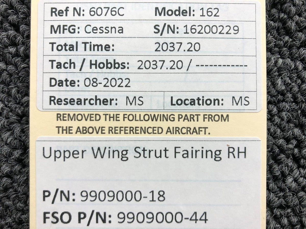 9909000-18 (FSO: 9909000-44) Cessna 162 Upper Wing Strut Fairing RH BAS Part Sales | Airplane Parts