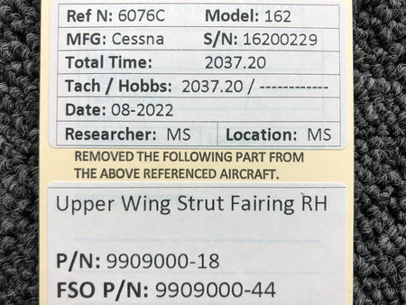 9909000-18 (FSO: 9909000-44) Cessna 162 Upper Wing Strut Fairing RH BAS Part Sales | Airplane Parts