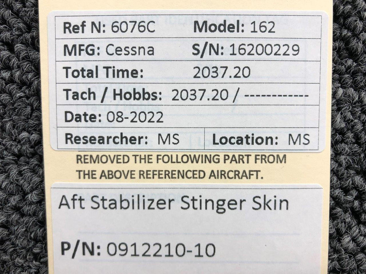 0912210-10 Cessna 162 AFT Stabilizer Stinger Skin BAS Part Sales | Airplane Parts