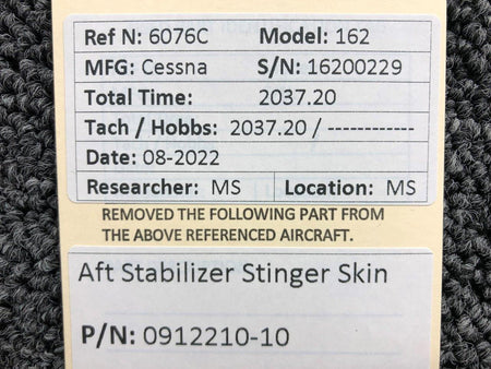 0912210-10 Cessna 162 AFT Stabilizer Stinger Skin BAS Part Sales | Airplane Parts