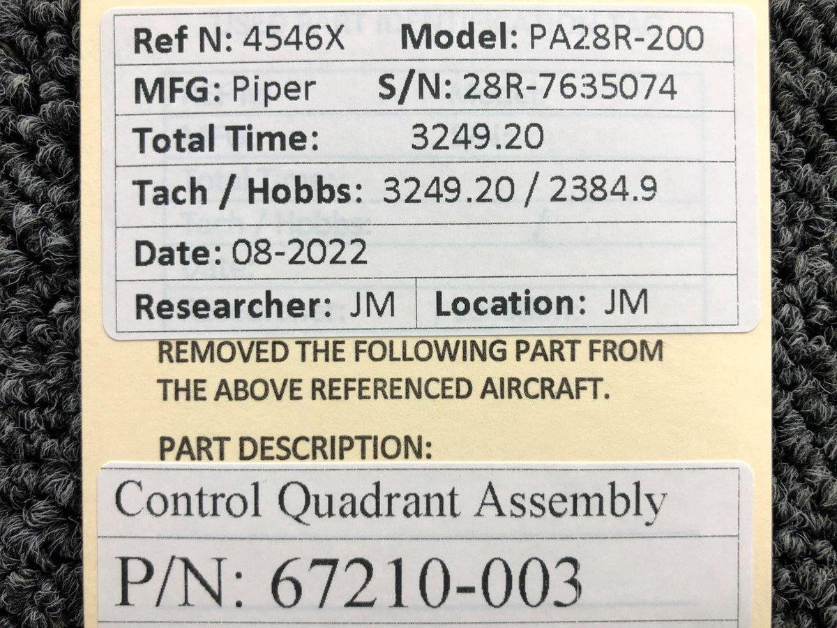 Piper Aircraft Parts 67210-003 Piper PA28R-200 Control Quadrant Assembly