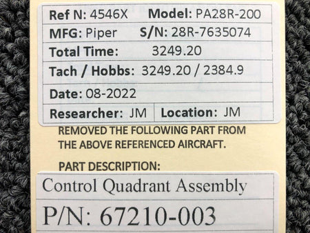 Piper Aircraft Parts 67210-003 Piper PA28R-200 Control Quadrant Assembly