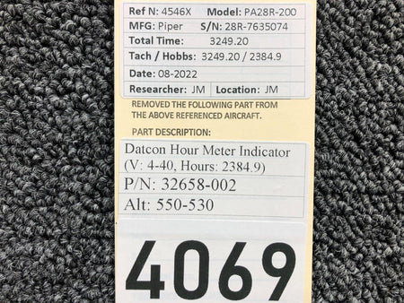 32658-002 (ALT: 550-530) Datcon Hour Meter Indicator (4-41V, Hours: 2384.9) BAS Part Sales | Airplane Parts