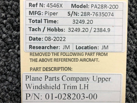 Plane Parts Co 01-028203-00 Plane Parts Company Upper Windshield Trim LH