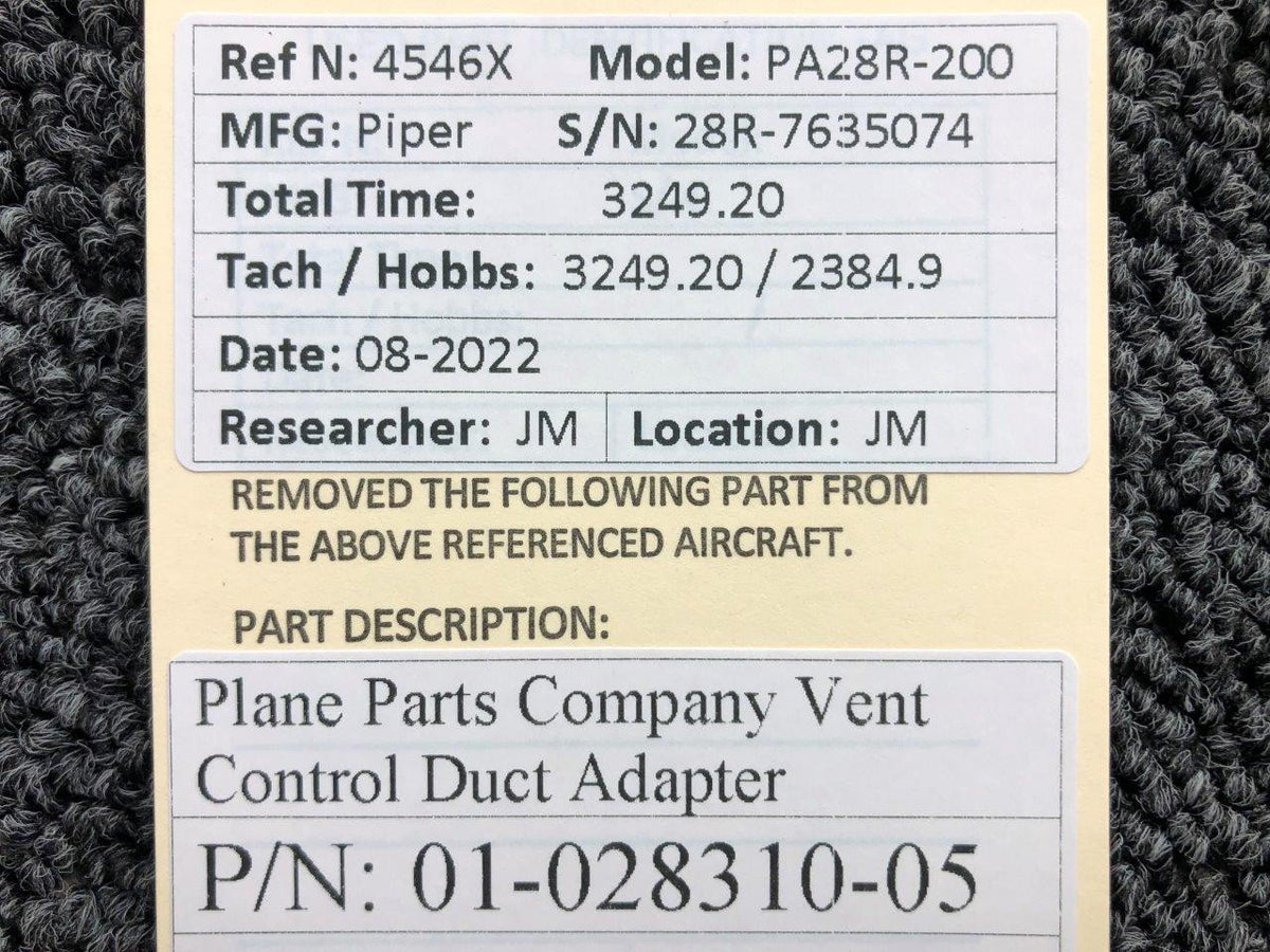Plane Parts Co 01-028310-05 Plane Parts Company Vent Control Duct Adapter