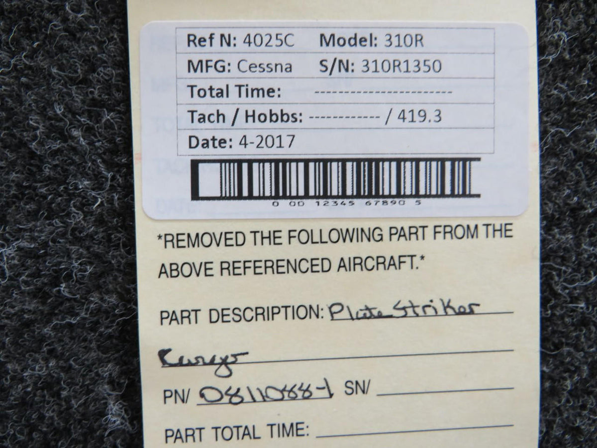 0811088-1  Cessna 310R Striker Plate Assembly Cargo BAS Part Sales | Airplane Parts