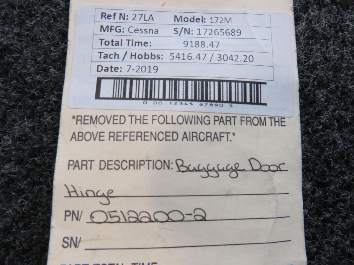Cessna Aircraft Parts 0512200-2 Cessna 172M Baggage Door Hinge Assembly