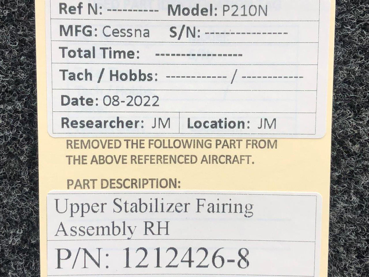 Cessna Aircraft Parts 1212426-8 Cessna P210N Upper Stabilizer Fairing Assembly RH