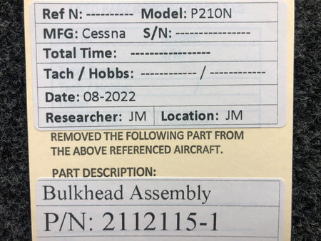 Cessna Aircraft Parts 2112115-1 Cessna P210N Bulkhead Assembly