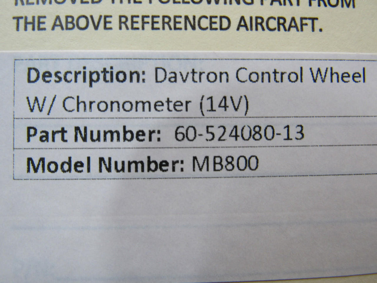 Davtron 60-524080-13 Davtron MB800 Control Wheel Assembly W/ Chronometer Volts 14
