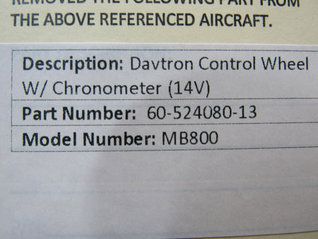 Davtron 60-524080-13 Davtron MB800 Control Wheel Assembly W/ Chronometer Volts 14