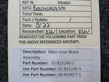 Beechcraft Parts 35-815249-1 USE 35-815249-5 Beechcraft Main Gear Braze Assembly