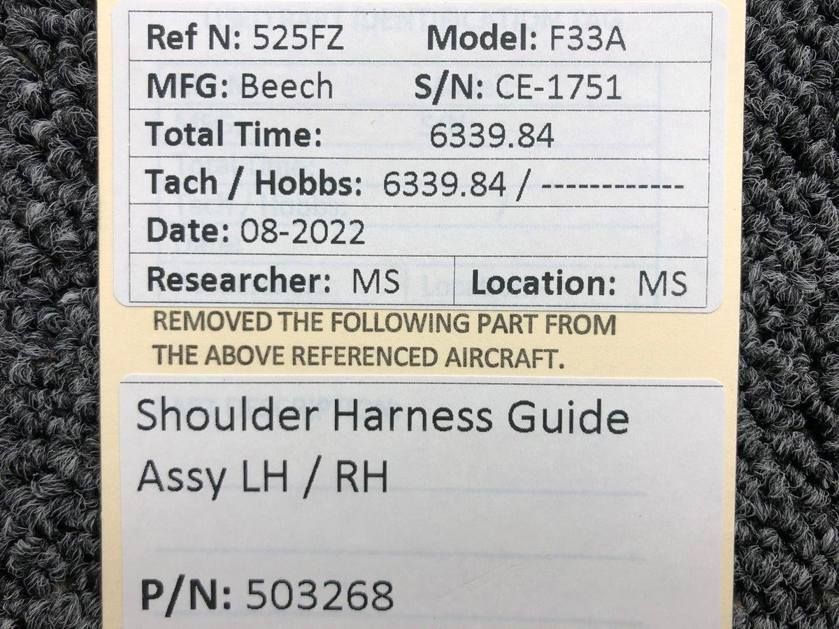 503268 Beechcraft F33A Shoulder Harness Guide LH / RH BAS Part Sales | Airplane Parts