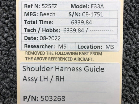 503268 Beechcraft F33A Shoulder Harness Guide LH / RH BAS Part Sales | Airplane Parts